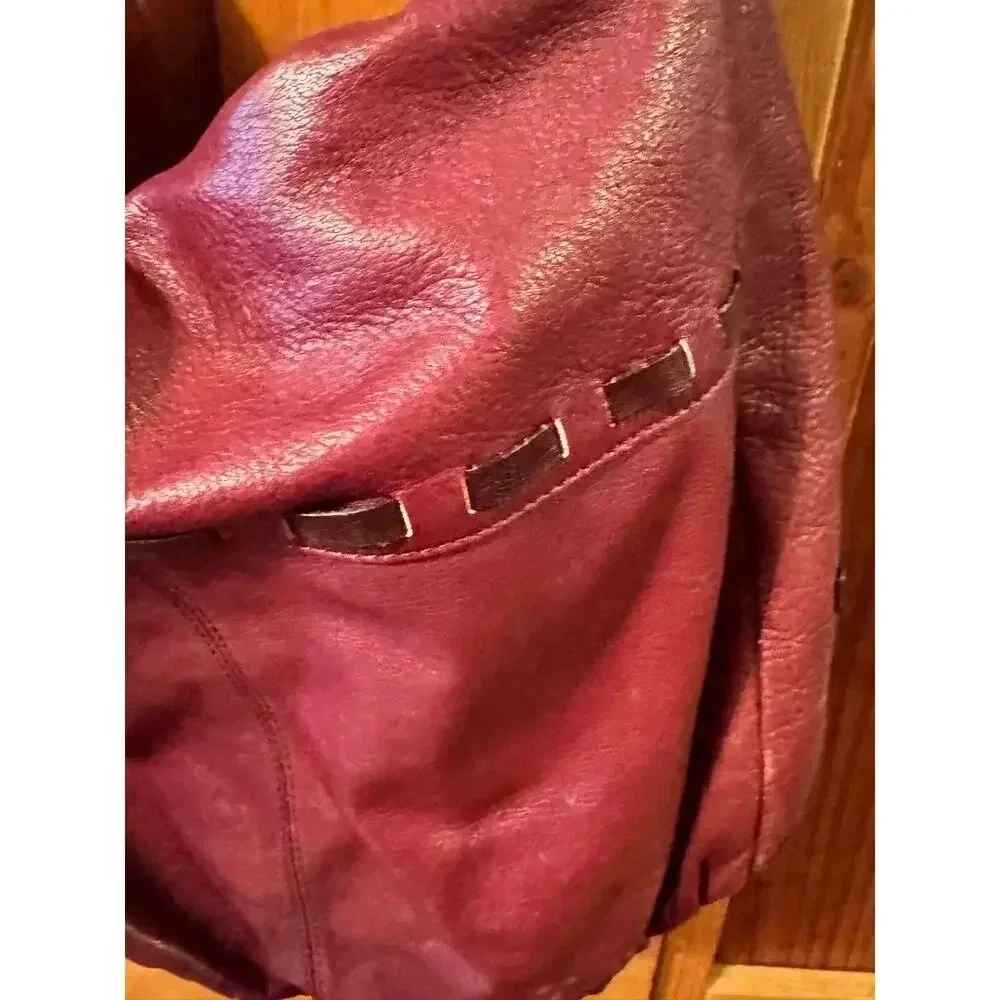 Ellington Hobo Bag Large Burgundy Pebbled‎ Leather Woven Detail Boho Chic